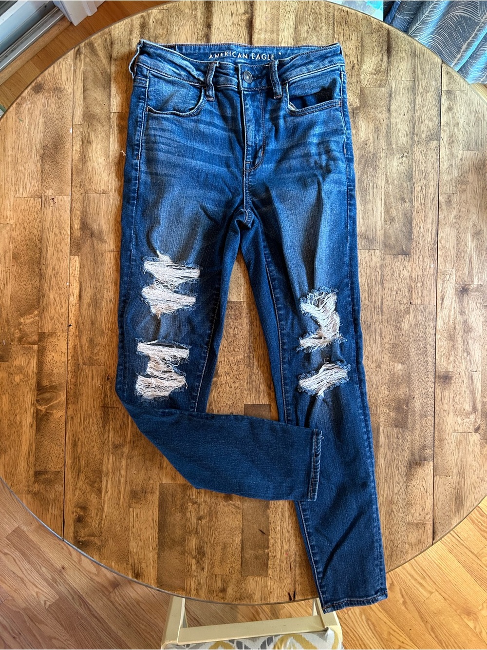 AE Distressed Dark Blue Skinny Jeans